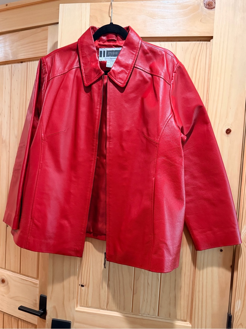 Studio Bold Red Leather Zip Jacket for Women Jessica London Size 18WP
